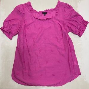 Talbots Fuchsia Short Sleeve Blouse with Ruffle Details
